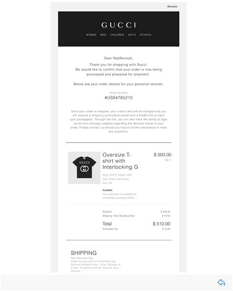 gucci online receipt.